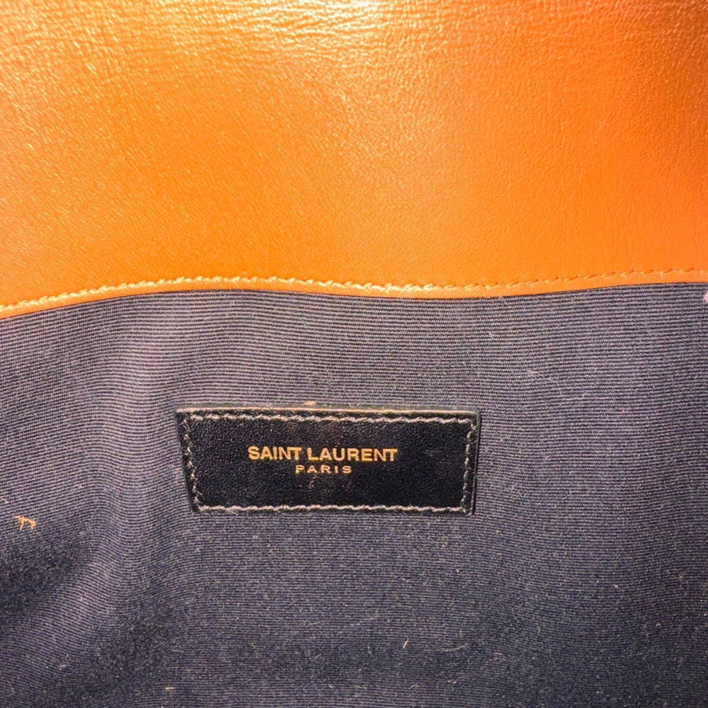 Saint Laurent Uptown Pouch Clutch Canvas & Smooth Leather YSL Envelope Beige Bro - Picture 3 of 3